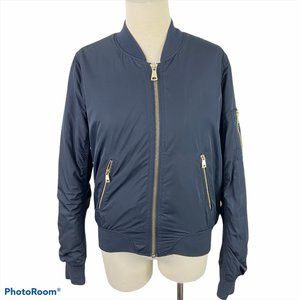 Topshop Navy Bomber Jacket with Gold Zippers
